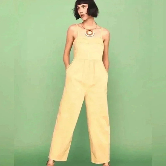 Anthropologie Cotton Linen Cropped Apron Jumpsuit Size Small - Picture 1 of 13